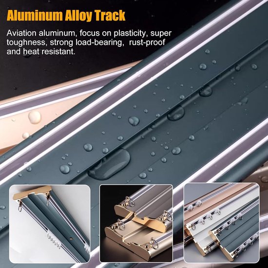 Double Track ain Rails voor Plafond Mount 8-18ft Adjuble Metal ain Staven Ideaal voor Slaapkamer & Woonkamer Wit h & Slish — afbeelding 2