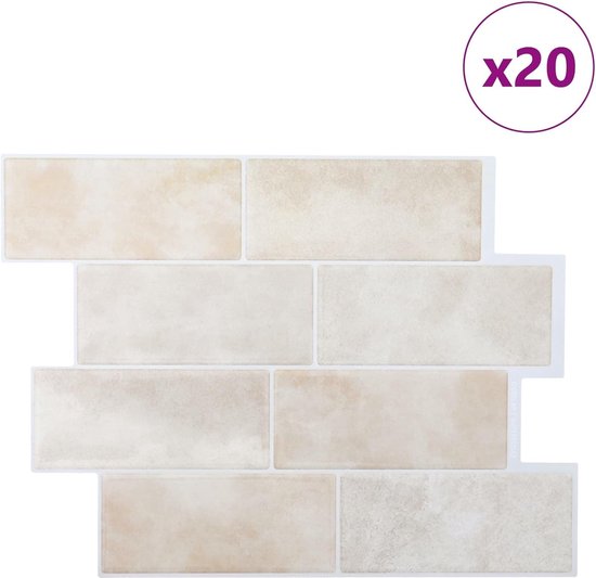20 stuks metrotegels beige marmer, zelfklevende wandtegels 29 x 21 cm, glanzende pvc-tegels voor keuken en badkamer — afbeelding 5