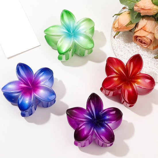 2 stuks Plumeria bloemen haarspelden, Hawaiiaanse klauwclip, antislip haarclip voor vrouwen, sterke grip, haarspelden voor styling voor vrouwen en meisjes, strandfeest — afbeelding 2