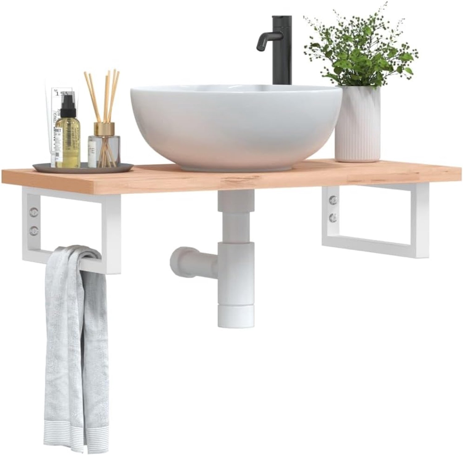 Set van 2, wit, rechthoekig, van staal, 25 x 60 cm, stabiele wandconsole voor badkamer en keuken, wandhouder voor wastafel