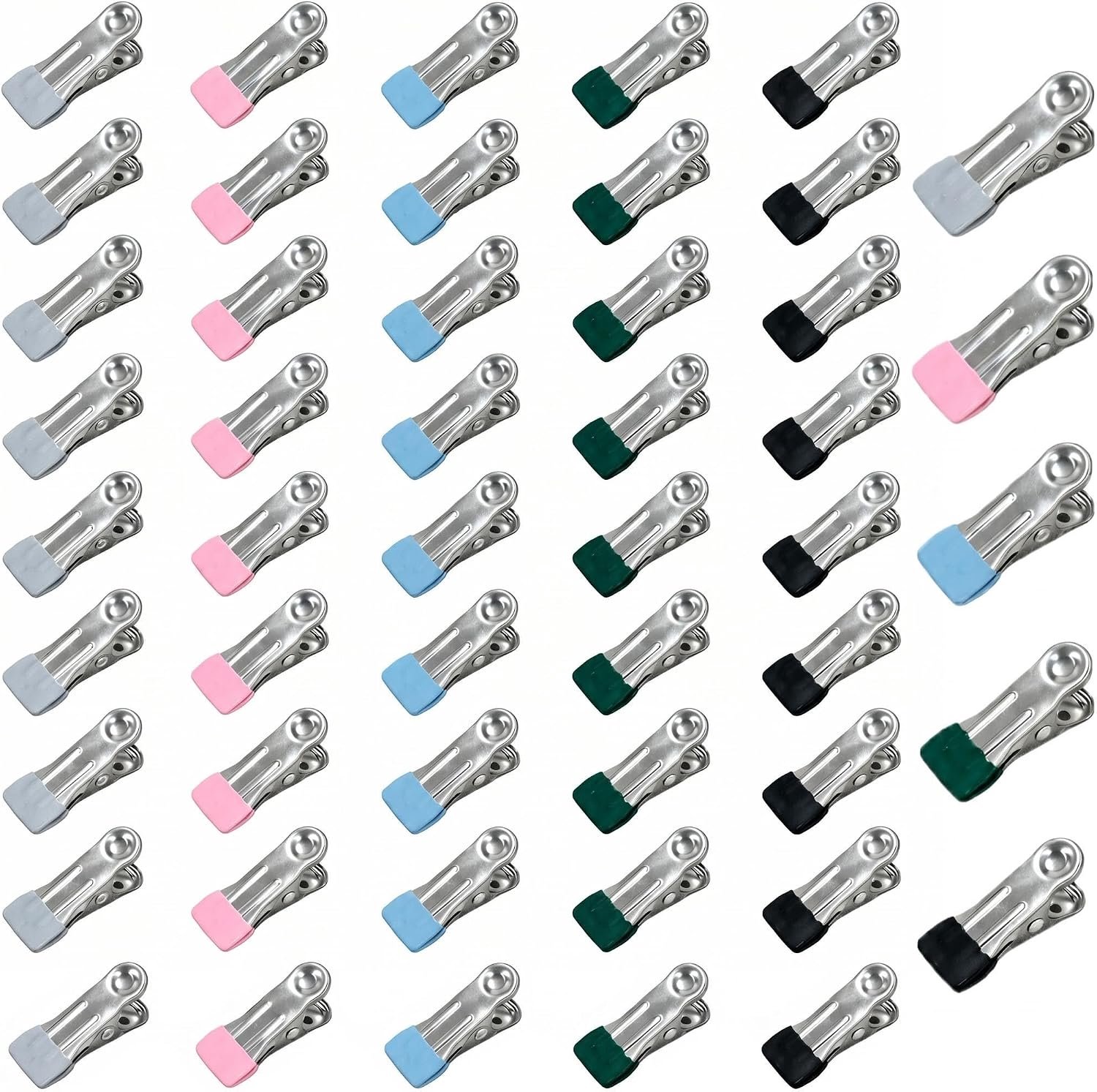 Set van 50 wasknijpers van roestvrij staal, groot, robuust, winddicht en zonder afdruk, PVC-vrij, bevestigingsclips voor handdoeken en quilts, 5 kleuren