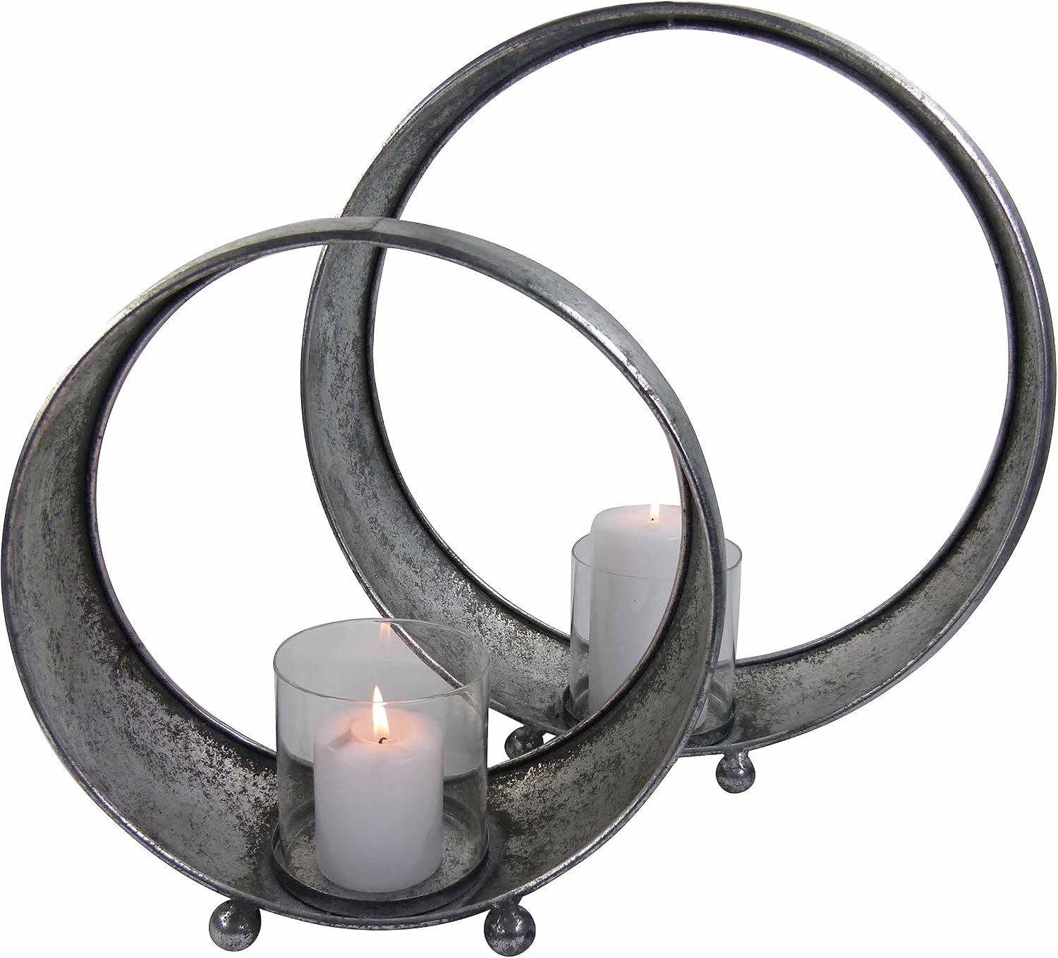 Decorative Ring Metal Circle Sculpture with Lantern 29-39cm Silver Gold Living Room (39cm, Silver) - ShopVlot
