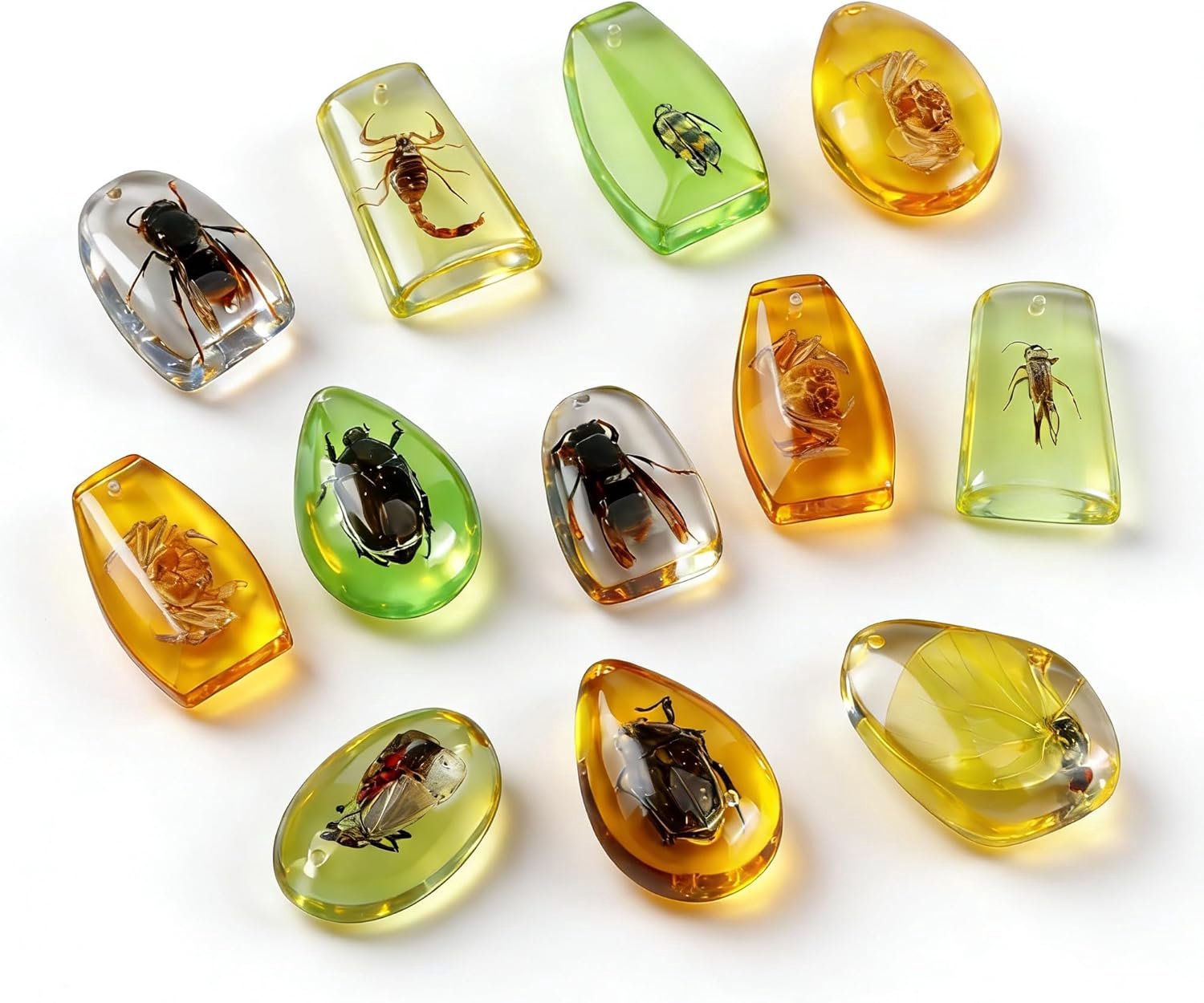Amber fossielen set 12 stuks - Insecten in hars - Uniek design voor ambachtelijke decoratie - ShopVlot
