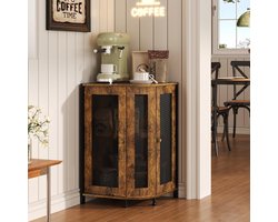 keomaisyto Koffiebarkast, hoekkast met verstelbare plank, verstelbare salontafel voor hoek, rustiek houten koffiebarstation voor keuken/ingang/woonkamer/eetkamer