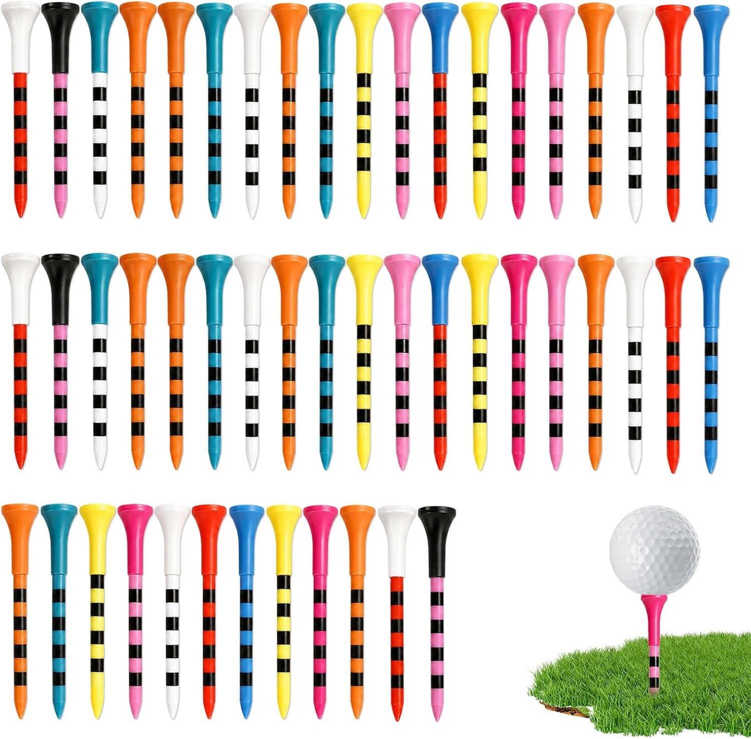 Golfspijkers Set 50 Stuks Kunststof Golf Tees 70 mm en 83 mm Duurzame Golfbalhouders Gemengde Kleuren Voor Golftraining Golfbaan Oefensessies