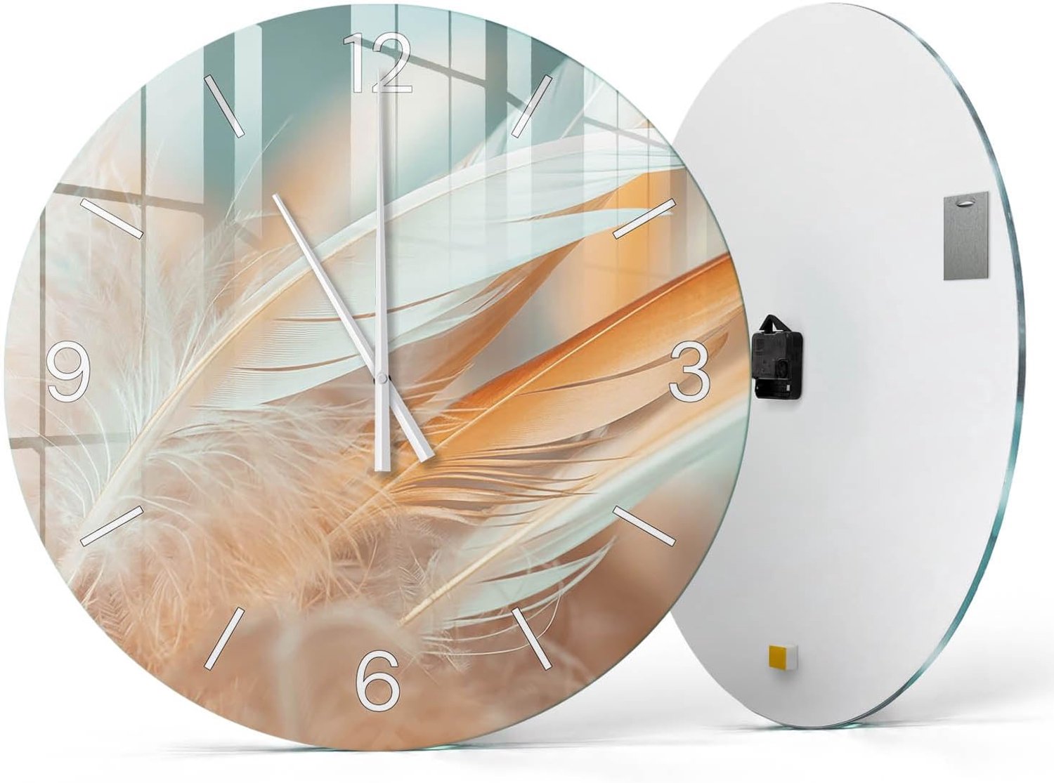 Decoratieve ronde klok Ø 60 cm | Beige veren