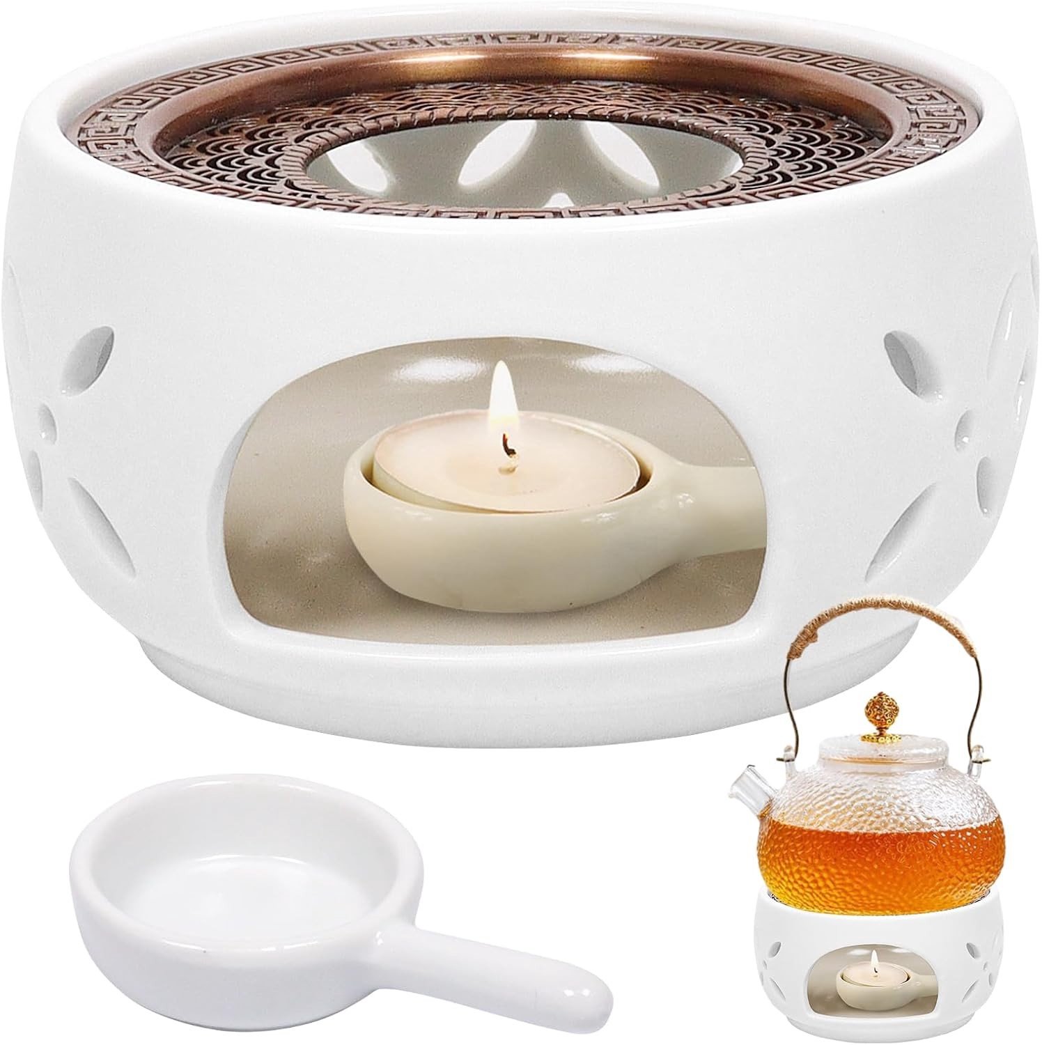 Theepotwarmer - Wit - 14,5 cm - Keramisch met Kurkvoet - Voor Thee, Koffie of Melk