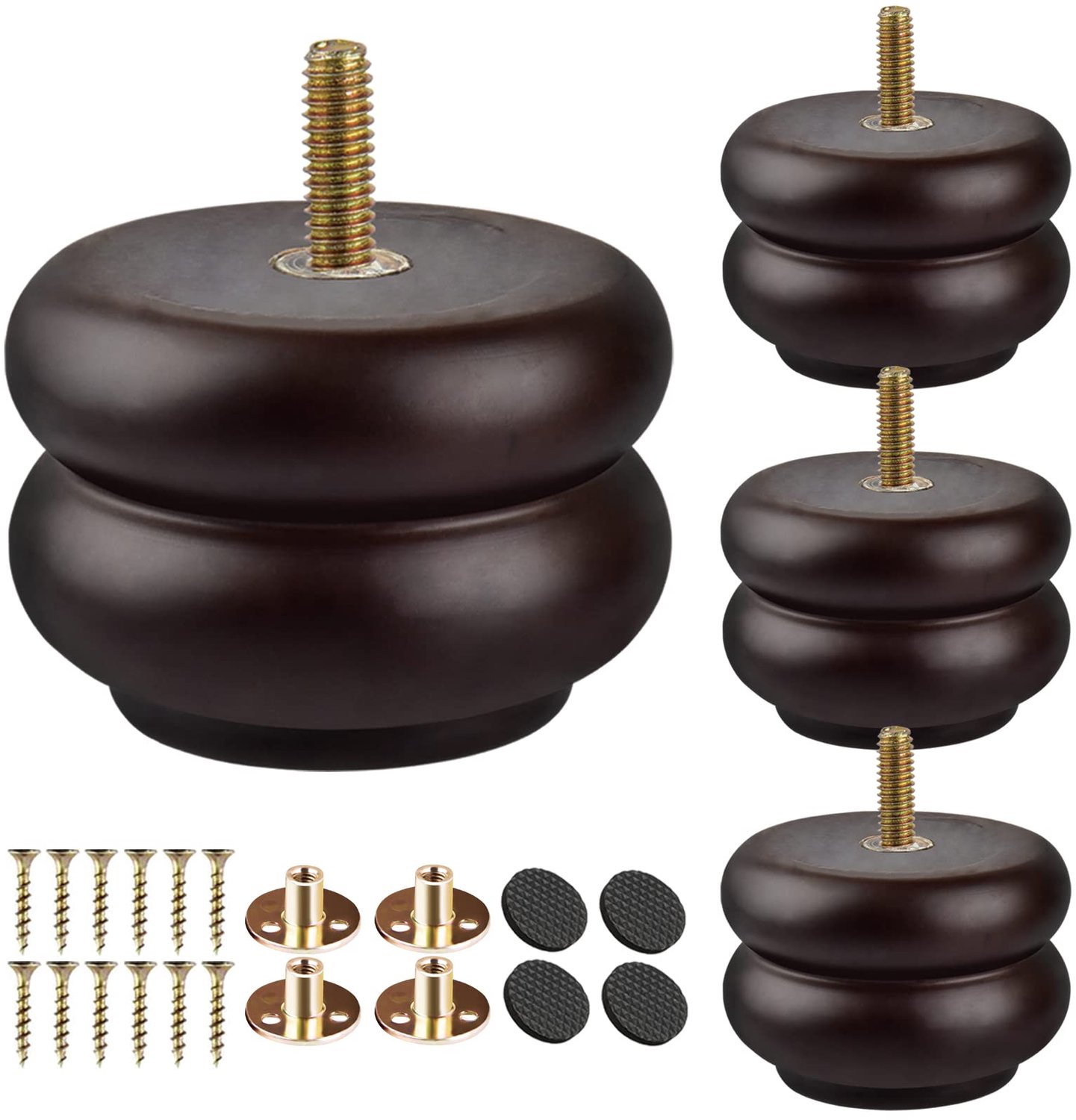 7cm houten meubelpoten, tchosuz set van 4 massieve broodjes met 5/16 inch bout, moderne mid-eeuw gesneden bank bank - ShopVlot