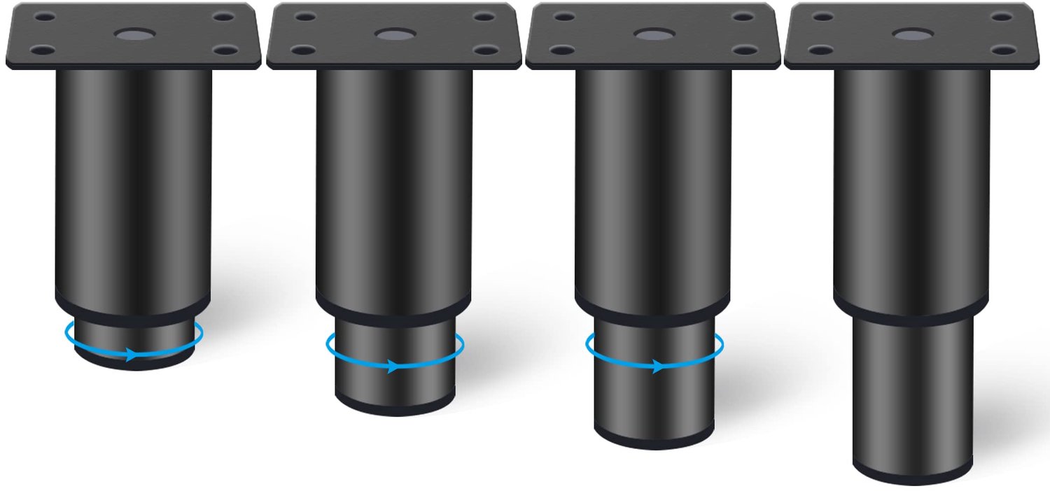 Rusoz 4 stuks verstelbare meubelpoten, tafelpoten 80 mm van zwart ijzer, in hoogte verstelbaar, 0-40 mm, met schroeven voor bed, bank, kast en commode