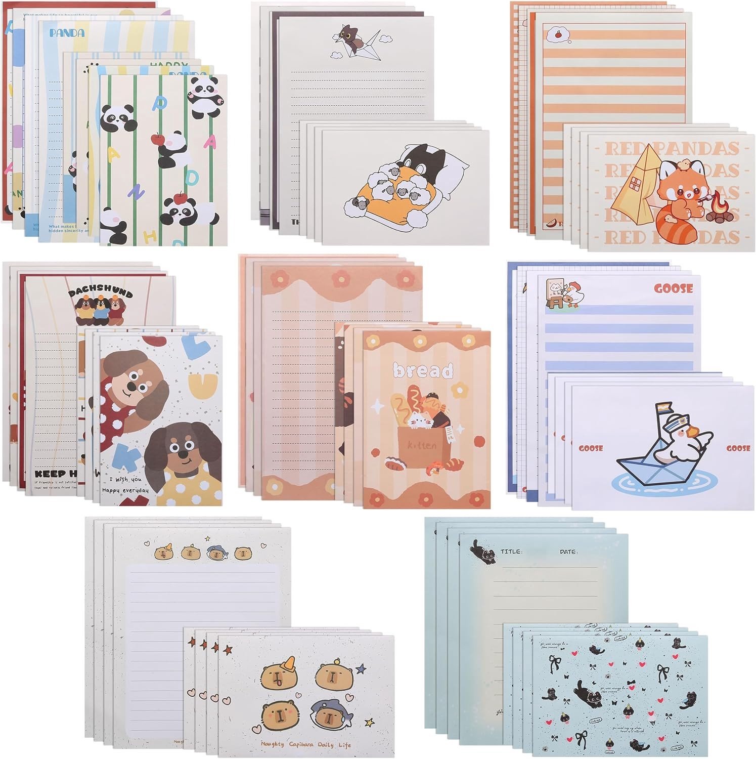 Schattig cartoon schrijfpapier en enveloppen set met 32 vellen en 32 enveloppen voor school en kantoor, ideaal voor studenten en briefpapierliefhebbers