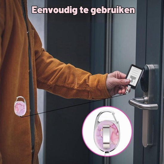 Dubbelzijdige Badge Reel met Kleurafdruk, Marmerpatroon Sleutelhanger en Duurzame Nylon Koord (Roze Marmer) - Ideaal voor Werk en Evenementen — afbeelding 3