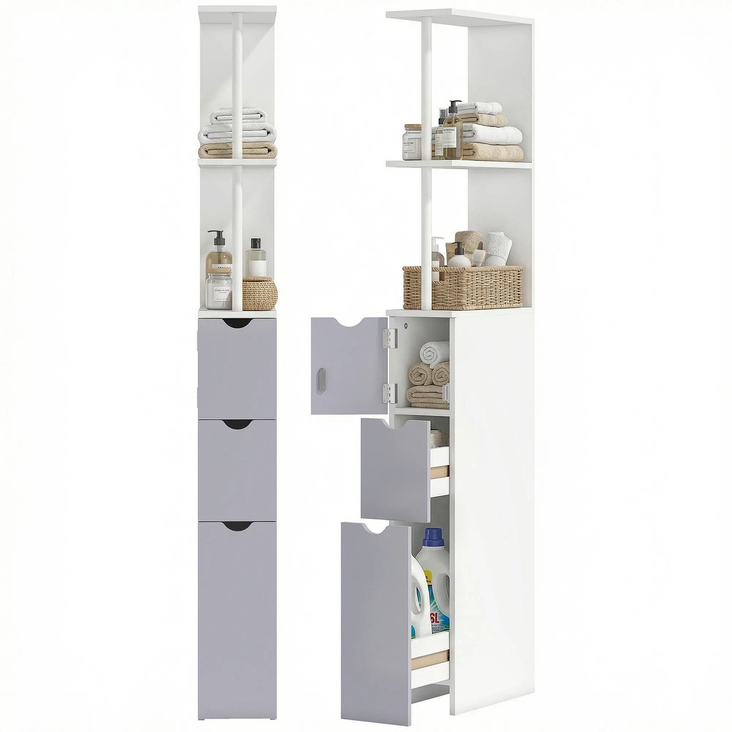 Atlasyx badkamerkast - Keukenkast - Badkamermeubel - Toiletkastje - Gangkast - Kolomkast - 2 Planken - 15 x 33 x 136,8 cm - Wit