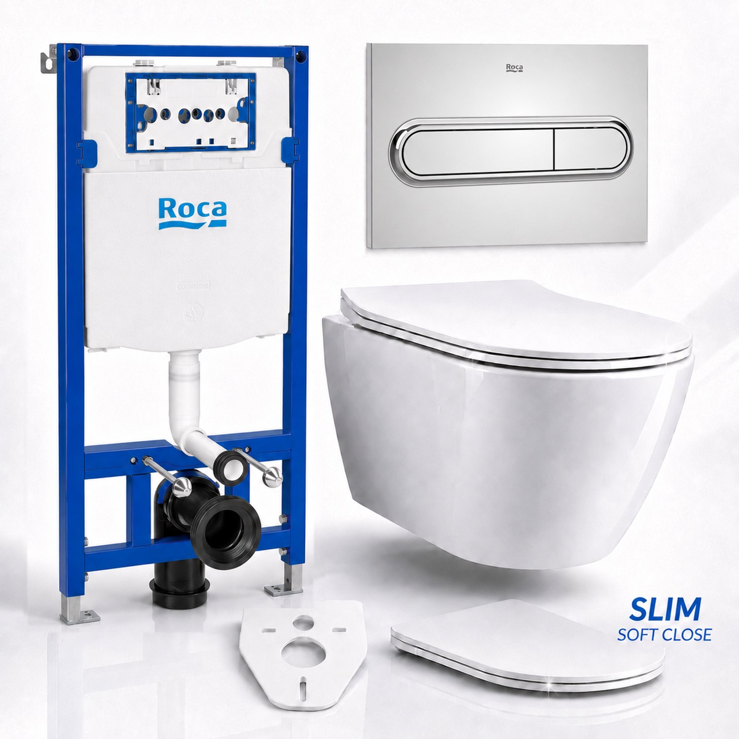 Badland toiletset - Roca DUPLO ONE - ROLO wit - PL1 chroom - A890195001