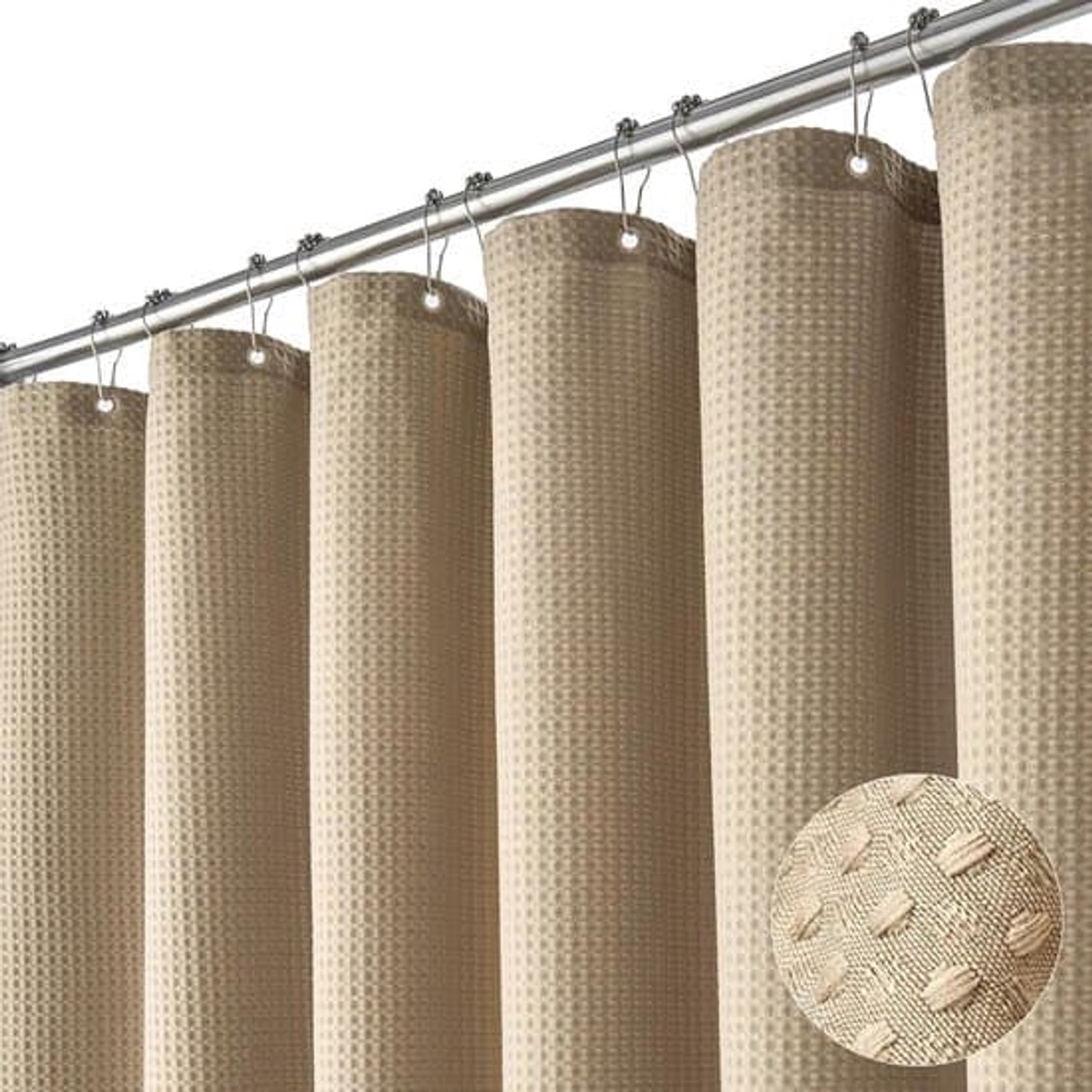 Luxe douchegordijnset met textuur, waterdicht, machinewasbaar, inclusief 12 haken, polyester, 180x180 cm.
