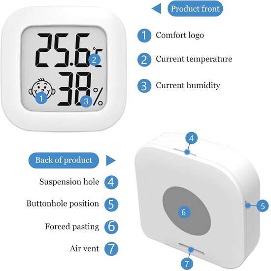 2 stuks thermometer, hygrometer, mini-thermometer voor binnen, hygrometer — afbeelding 5