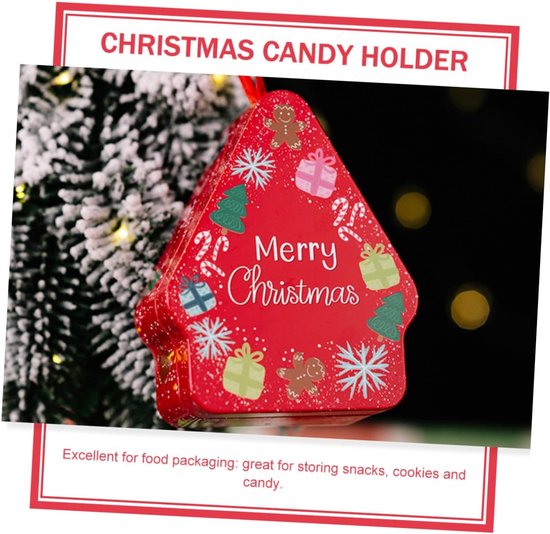 2stuks Kerst Thema Tinplate Opbergdoos Huisvorm Feestelijke Snoepdoos Voor Suikers Koekjes Voor Verjaardagen Feestjes — afbeelding 4