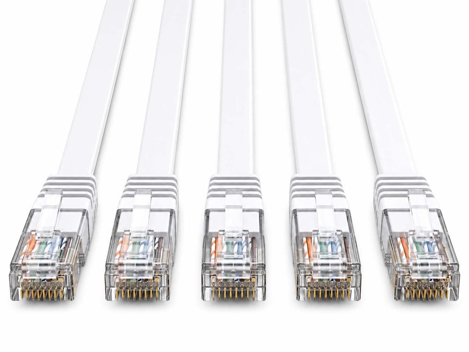CAT6 platte kabel, 2 meter, wit, 5 stuks, LAN-kabel, RJ45 Gigabit U/UTP ethernet, patchkabel, 250 MHz, koper, voor router, switch, smart tv, pc, laptop, modem NAS, set voor kantoor