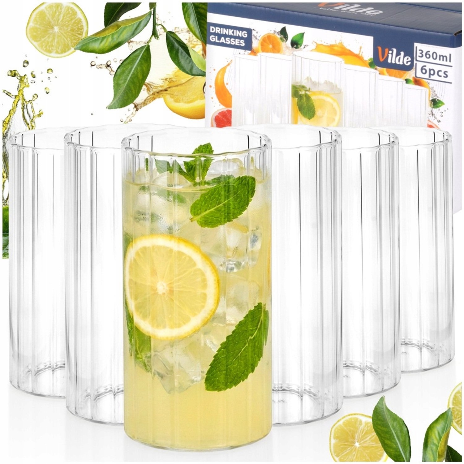 6x Geribbelde Glazen 360ml - Stijlvolle Set voor Drankjes