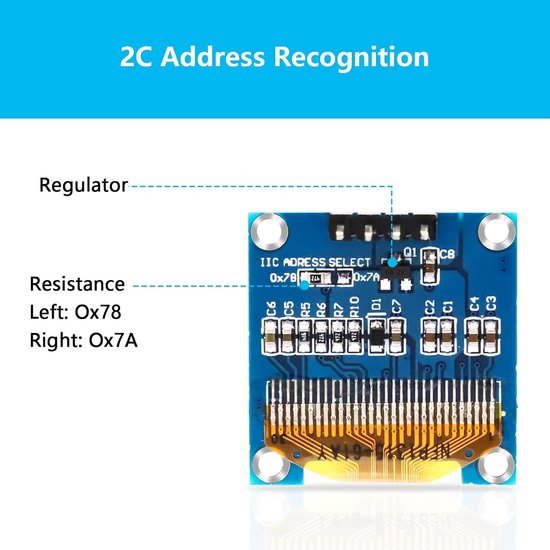 5 stuks 0,96 inch OLED-displaymodule 128 x 64 pixels I2C display weergavemodule met I2C IIC seriële zelfoplichtend, compatibel met Arduino Raspberry PI (blauw) — afbeelding 2
