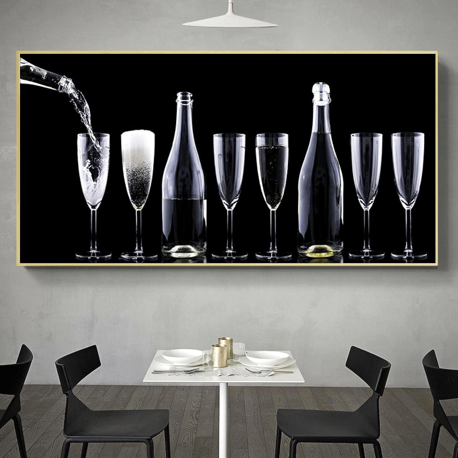 Champagne Fles Muurfoto's Wijnglas Canvas Schilderij Moderne Posters en Prints voor Eetkamer Decor kunstwerk 30x60cm Frameless