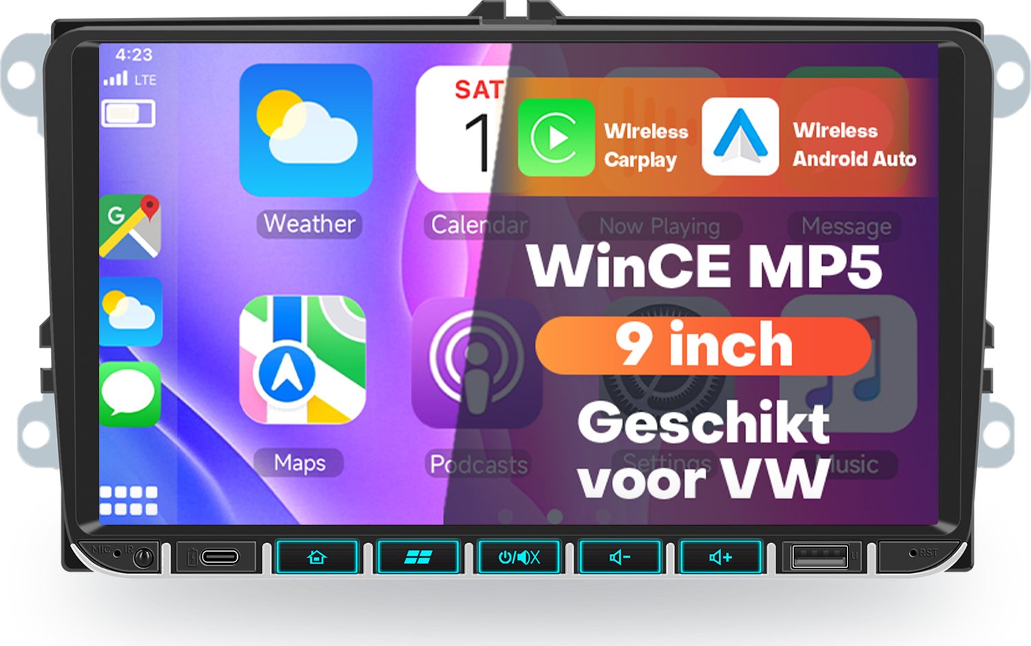 Boscer 2 Din Autoradio met 9 Inch Scherm - Geschikt voor Volkswagen, Seat & Skoda RNS-formaat 2003-2015 - Draadloos Apple CarPlay & Android Auto - Bluetooth Handsfree Bellen - FM Radio (RDS) - CAN-bus Meegeleverd - Achteruitrijcamera & Microfoon