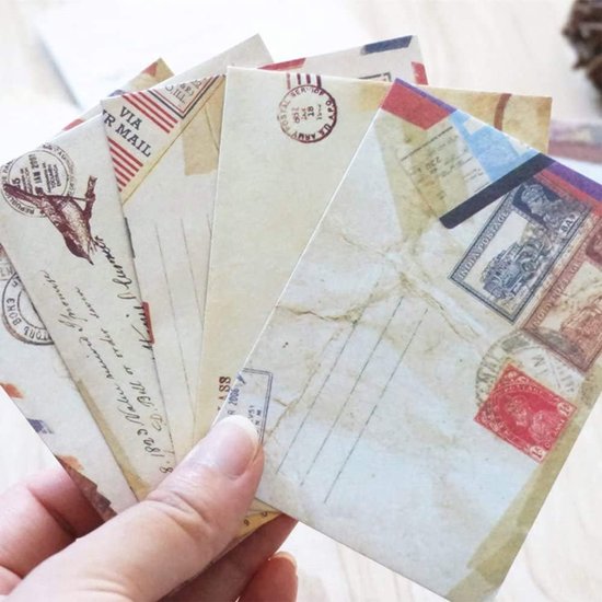 Vintage enveloppen, 12 stuks, klein, kleurrijk, mini-kraftpapier, enveloppen, kraftpapier, voor bruiloftsverjaardagsfeest, uitnodigingskaarten (9,5 x 7,2 cm) — afbeelding 3