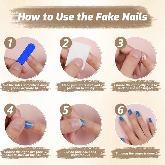 24 stuks vingernagels om op te plakken, middelhoekig, blauw kleurverloop, valse nagels, Franse press-on nagels met wit golvend design, volledige cover plaknagels, acryl kunstnagels voor vrouwen, nail — afbeelding 5