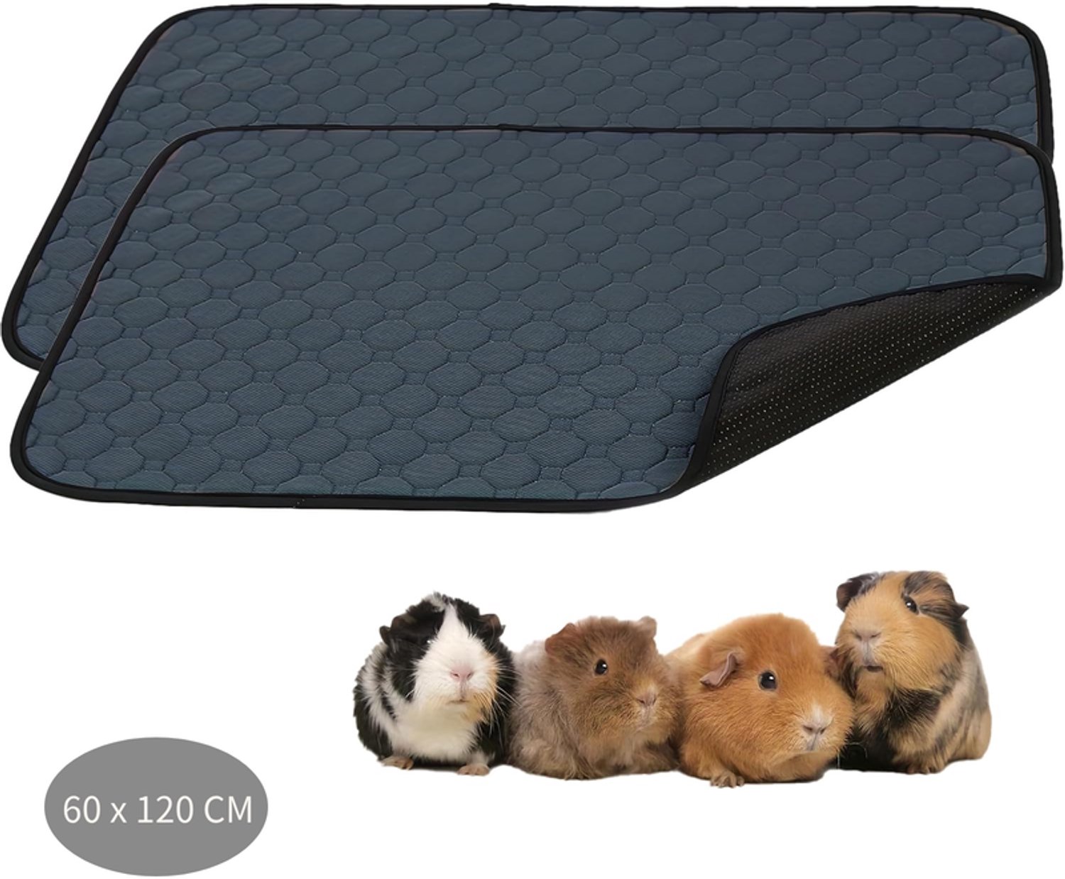 Mat voor dierenkooi – Wasbare plasmat – Waterdicht, antislip, snel en superabsorberend – Geschikt voor kleine dieren (konijnen, hamsters, enz.) – 60 x 120 cm – Set van 2