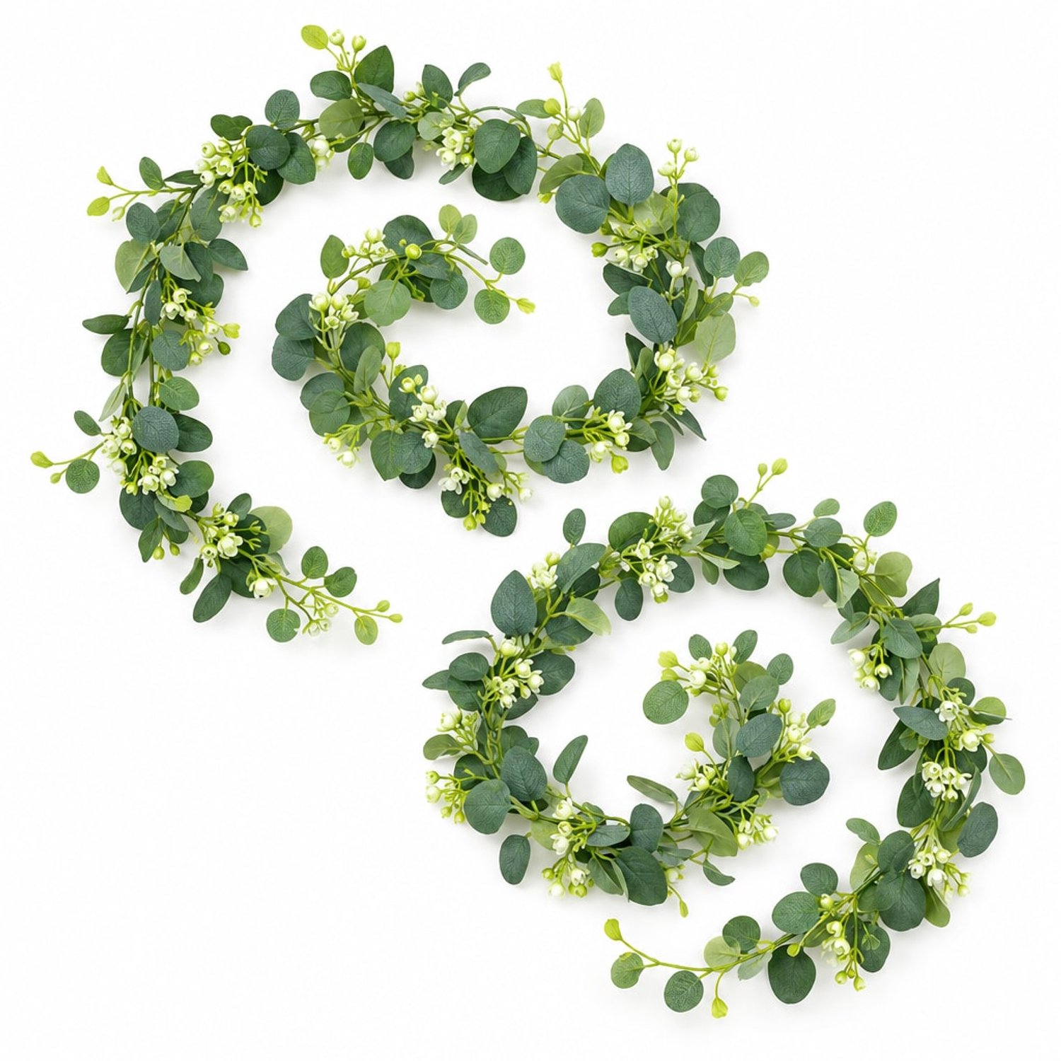 YYchan Kunstplant Eucalyptus Slinger met Witte Bloemen - Set van 2 - Voor Binnen en Buiten