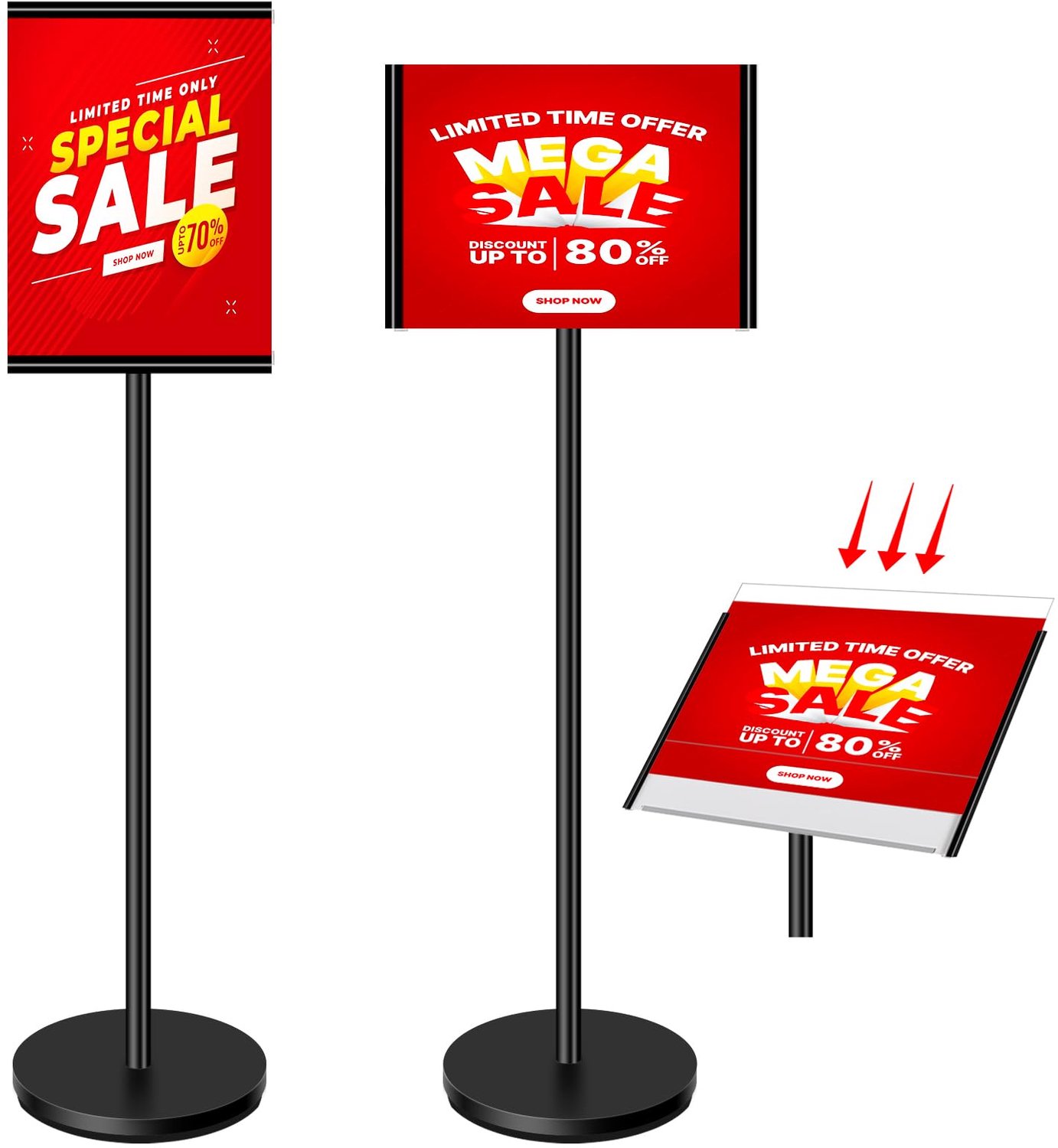 VAIIGO Poster Stand Outdoor Floor Sign Houder, A4 Heavy Duty Sign Staand met Acryl Panel, Menubord Stand voor Verticale en Horizontale Display, Signag