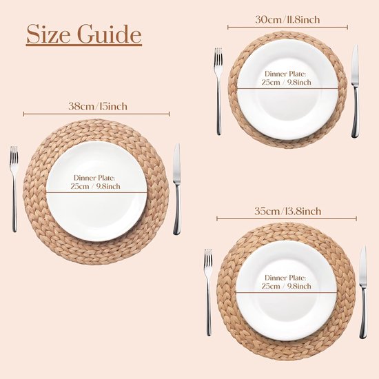 10 stuks, ronde geweven placemats voor natuurlijke waterhyacinten, gevlochten rietjes tafelmatten voor eettafel, kerstplacemats (35 cm) — afbeelding 2