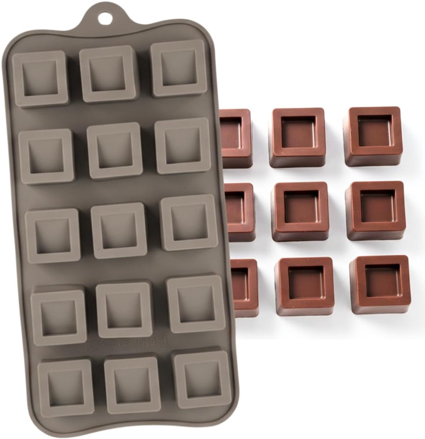 3D-siliconen chocoladevorm – bakvorm en koelkast – veelzijdig inzetbaar voor cake, ijs, kaarsen, snoep, gelei, lolly's – vormen met antiaanbaklaag (vierkant)
