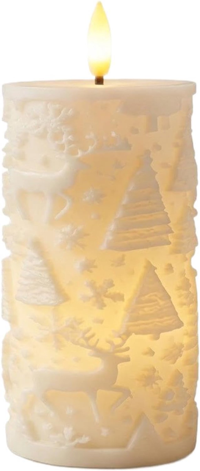 LED Hars flikkeren, Relief Holiday Pillar Decor Kerst Kaarsen 150g