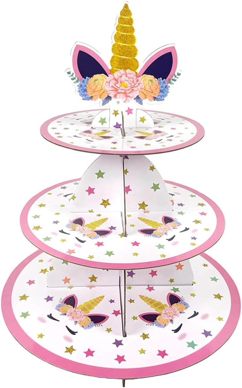 Eenhoorn cupcake-standaard, 3 verdiepingen desserttoren, meisjesverjaardagsfeestdecoratie, eenhoorn-thema, taartdecoratie, voor kinderfeesten en jubilea