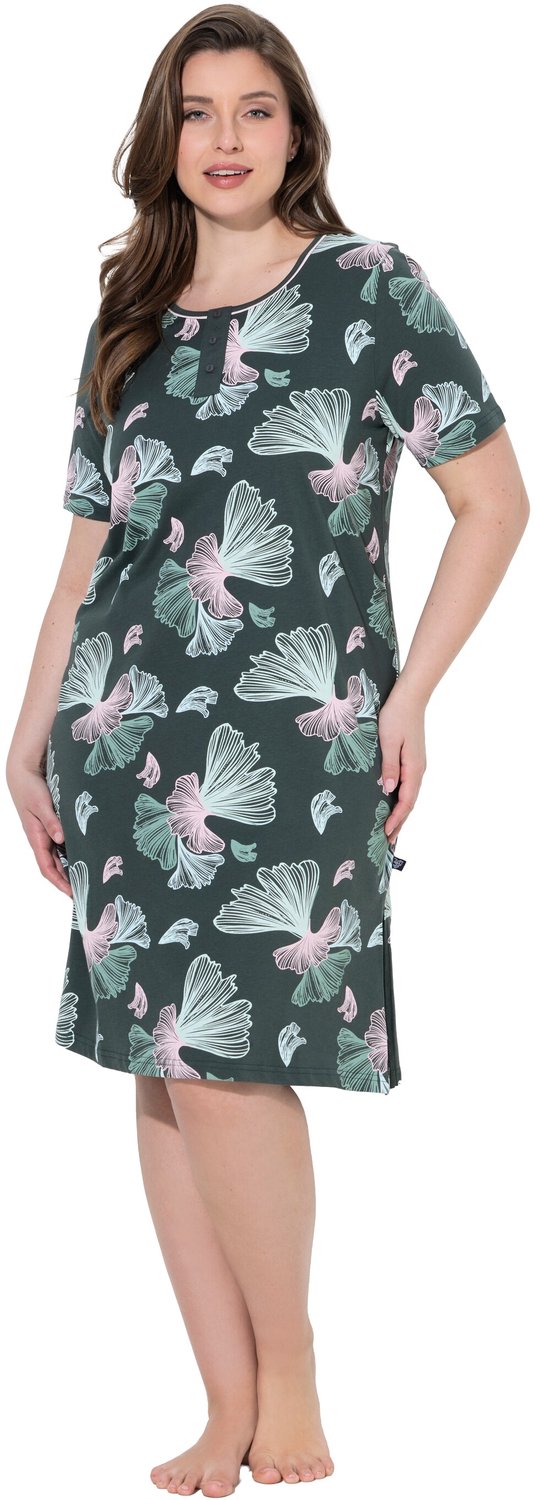 Ulla Popken - Dames - Bigshirts set van 2 ginkgo ronde hals korte mouw - Donkergrijsgroen - Maat 62+