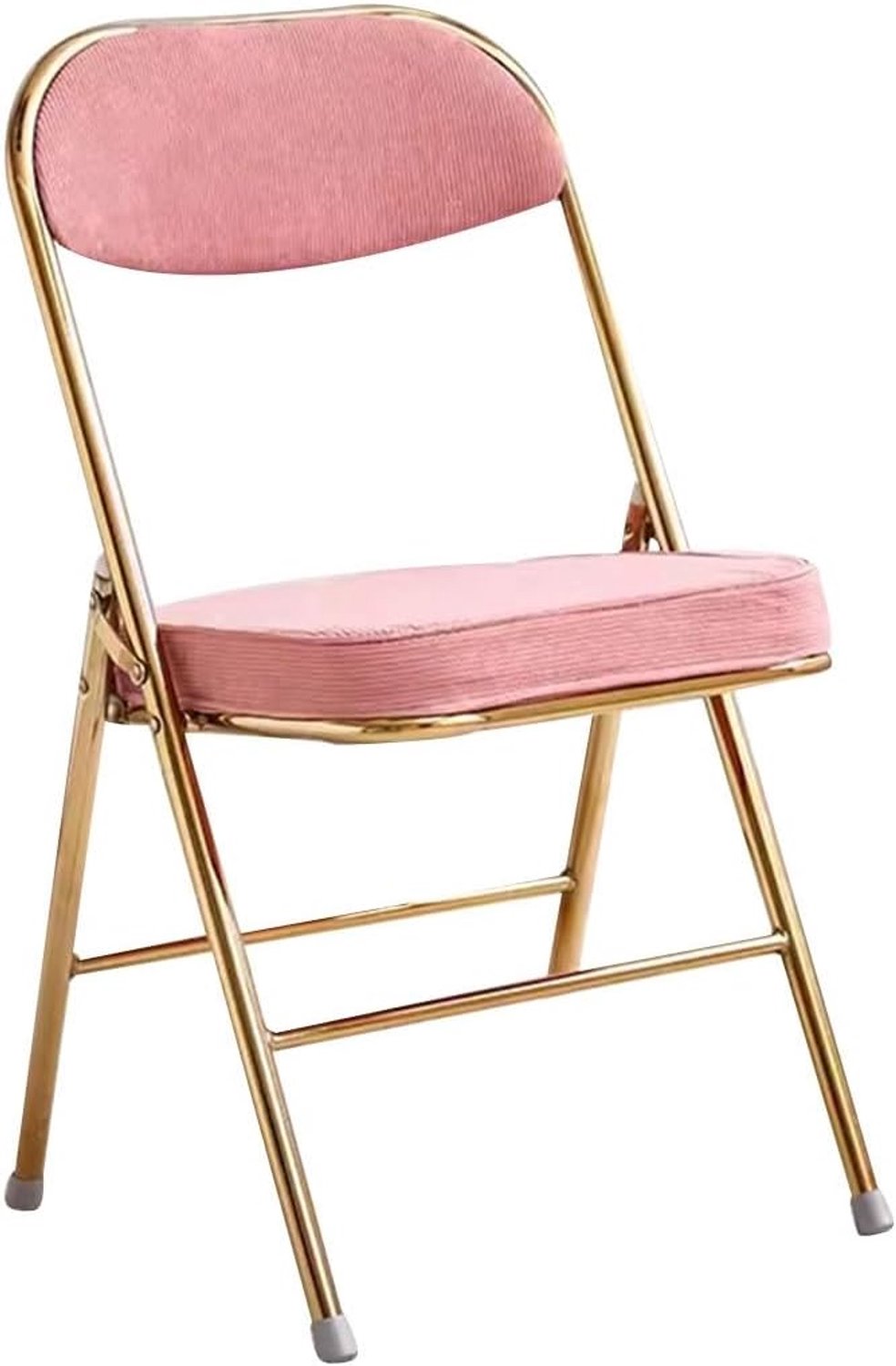 Luxe Draagbare Klapstoel, Opvouwbare Eetkamerstoel Van Corduroy Stof, Comfortabele Woonkamer Ontvangststoel, Indoor Rugleuning Stoel Met Kussen, Draagvermogen 130 Kg(Color:Roze)