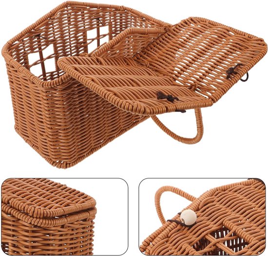 Vintage Huisvormige Picknickmand met Imitatie Rattan Handgeweven Ontwerp Rustieke Decoratieve Draagmand met Handvat voor Bruiloftsgeschenken Feestelijke Buitenactiviteiten — afbeelding 5