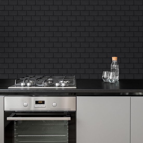 Peel and Stick wandtegels (10 vellen), 1,6 mm dikke zelfklevende wandtegels, matzwarte metrotegelstickers als achterwand voor keuken, badkamer en huisdecoratie — afbeelding 4