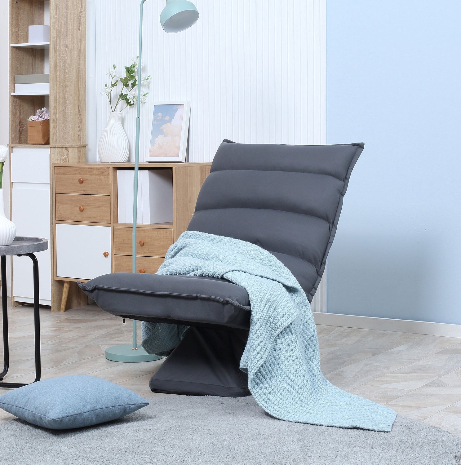 DESMIU Relaxfauteuil 62 x 70 x 95 cm - 360 Graden Draaibaar Met 5 Standen Rugleuning - Voor Woonkamer En Leeshoek - Staal Donkergrijs