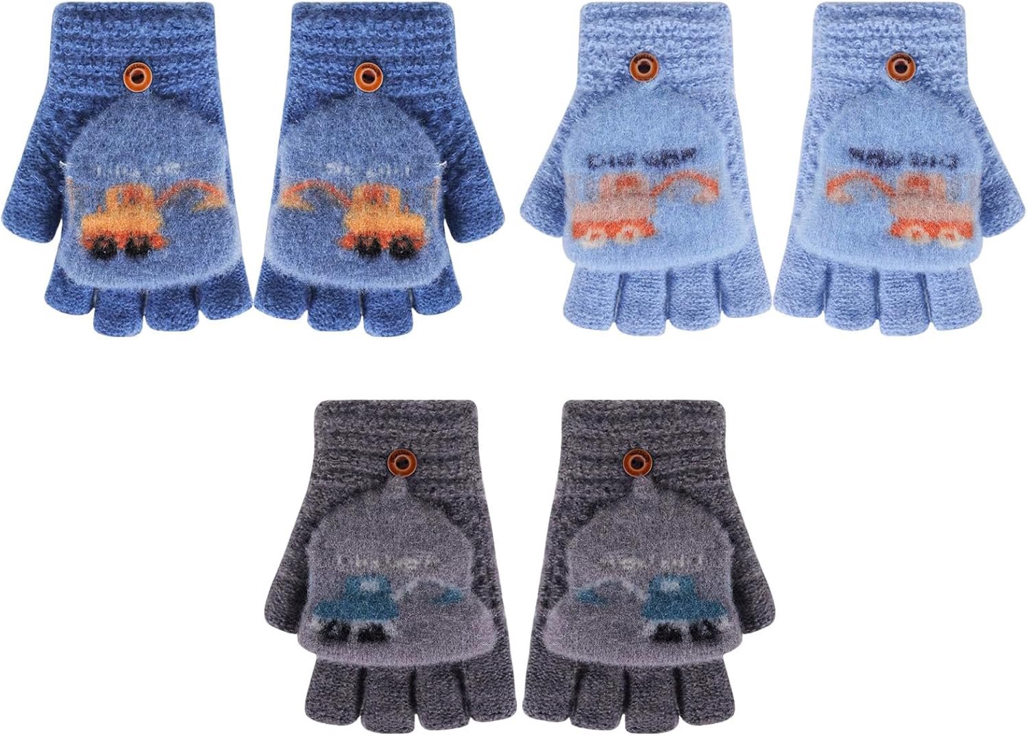 3 paar kinderhandschoenen winter gebreide vingerloze magische handschoenen converteerbare stretch warme graafmachine wanten voor kinderen jongens 4-12 jaar