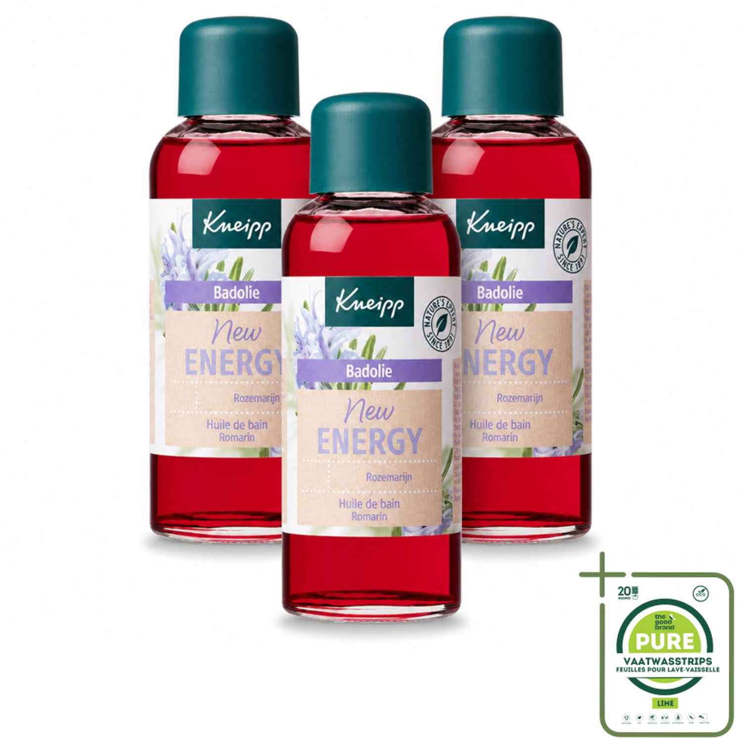 3 x Kneipp - Badolie - Rozemarijn - Voor nieuwe energie - 100 ml - Grootverpakking - Vaatwasstrips - Badolie - Energie - Rozemarijn - Verkwikkend Bad - Stimulerend Bad