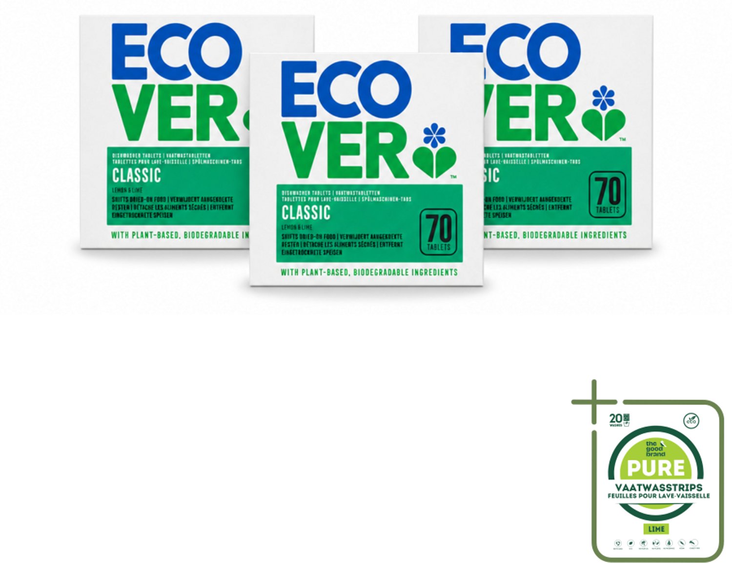 3 x Ecover - Vaatwastabletten Classic - Citroen & Limoen - 70 Tabs - Grootverpakking - Vaatwasstrips - Vaatwasmiddel - Vaatwastablet - Citroen En Limoen - Milieuvriendelijk - Fosfaatvrij