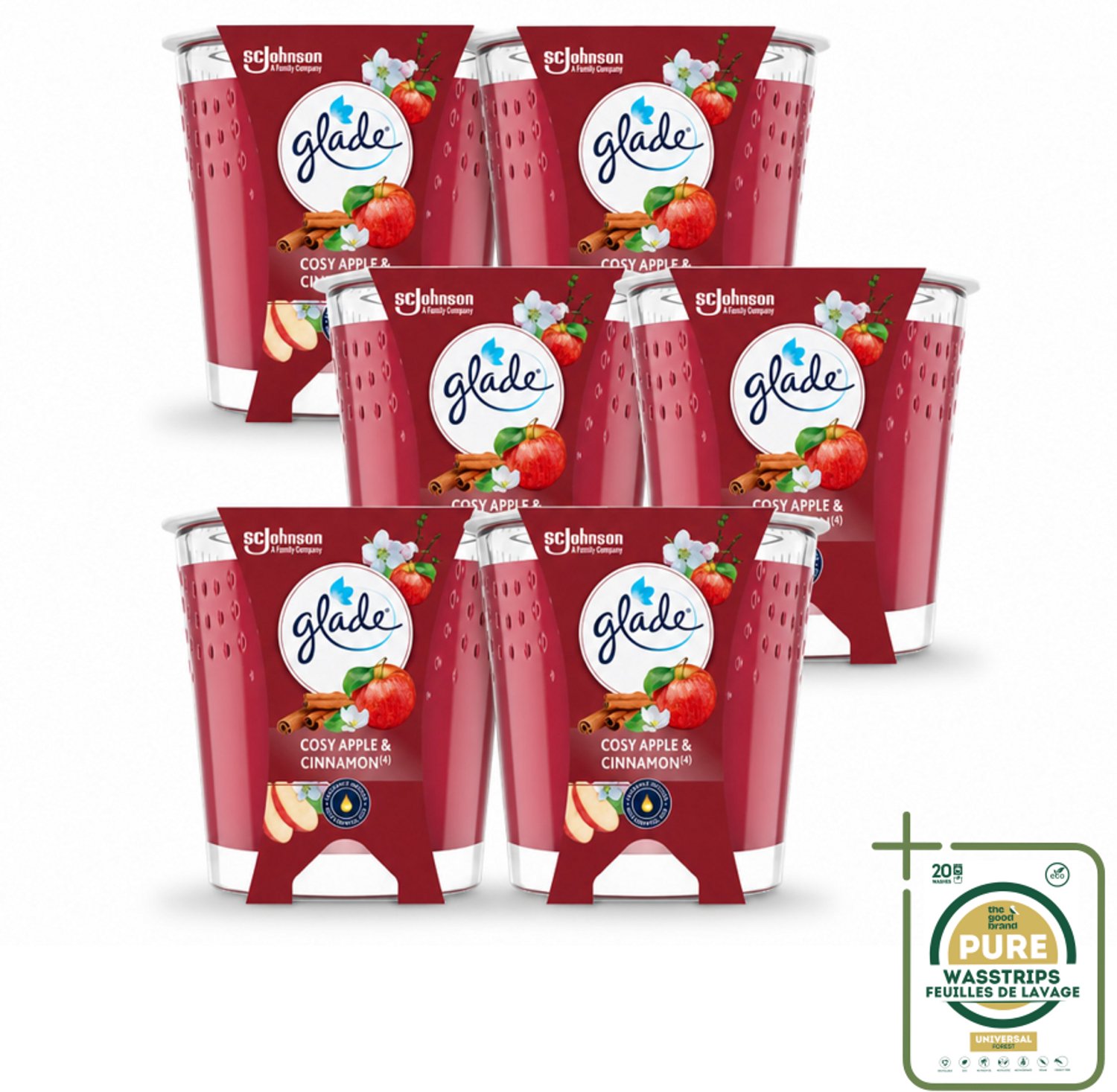 6 x Glade - Geurkaars Cosy Appel Kaneel - 100% Raapzaadwas & Vegan - 112 g - Wasstrips - Geurkaars - Vegan - Raapzaadwas - Appel Kaneel - Geur