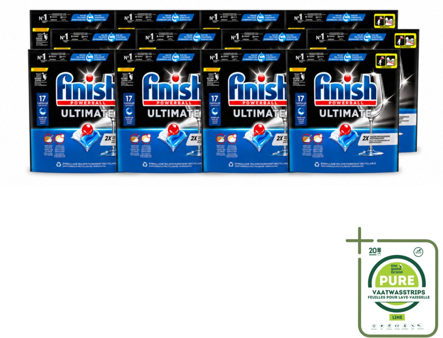 12 x Finish - Vaatwasmiddel - Ultimate Vaatwastabletten Regular - Krachtige Reiniging - 17 capsules - Grootverpakking - Vaatwastabletten - Vaatwasser - Reinigingskracht - ACTIVELIFT - Glans