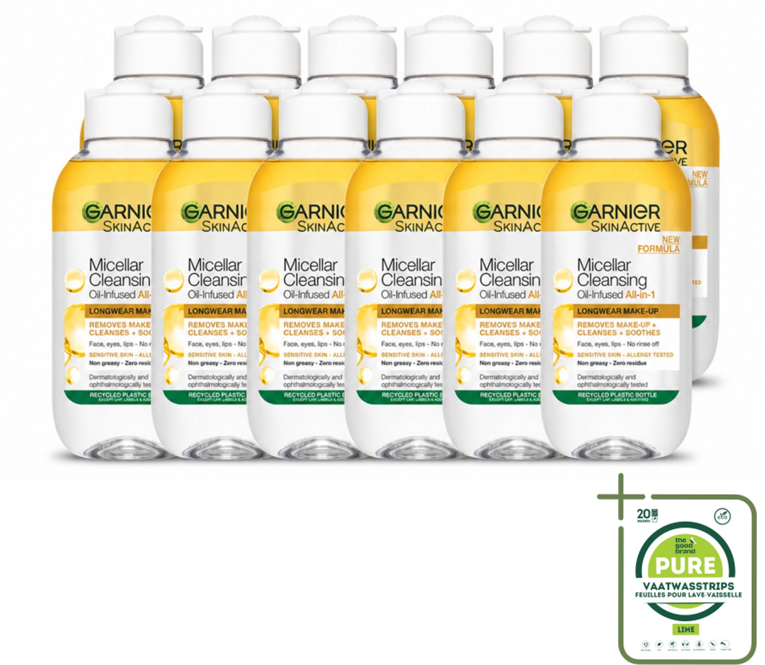 12 x Garnier - Micellair Reinigingswater - Olie - 100 ml - Grootverpakking - Vaatwasstrips - Make-up Verwijderen - Micellair Reinigingswater - Olie - Gezicht Reinigen - Gezicht Verzorgen