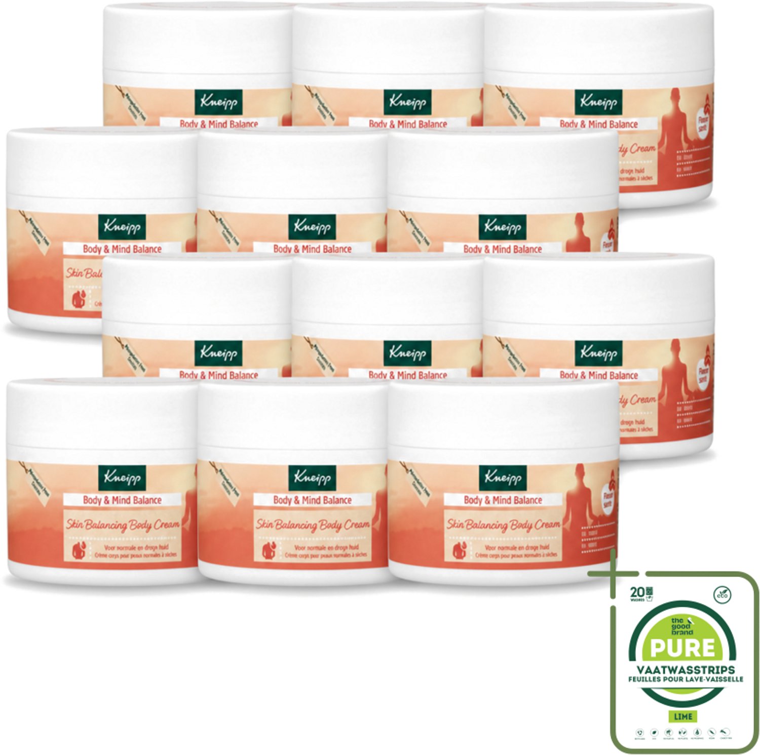 12 x Kneipp - Body crème - Body & Mind Balance - Iris & Vetiver - 200 ml - Grootverpakking - Vaatwasstrips - Kneipp Bodycrème - Balans - Ontspanning - Huidverzorging - Iris