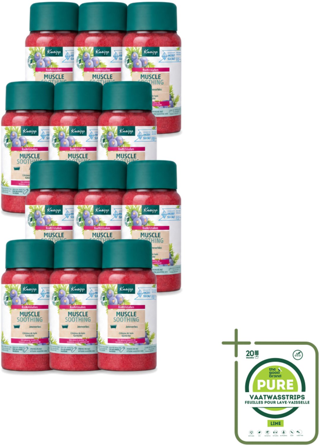 12 x Kneipp - Badzout - Muscle Soothing - Jeneverbes - Weldaad voor spieren - 600 g - Grootverpakking - Vaatwasstrips - Badzout - Spierverzorging - Spierpijn - Ontspanning - Badkristallen