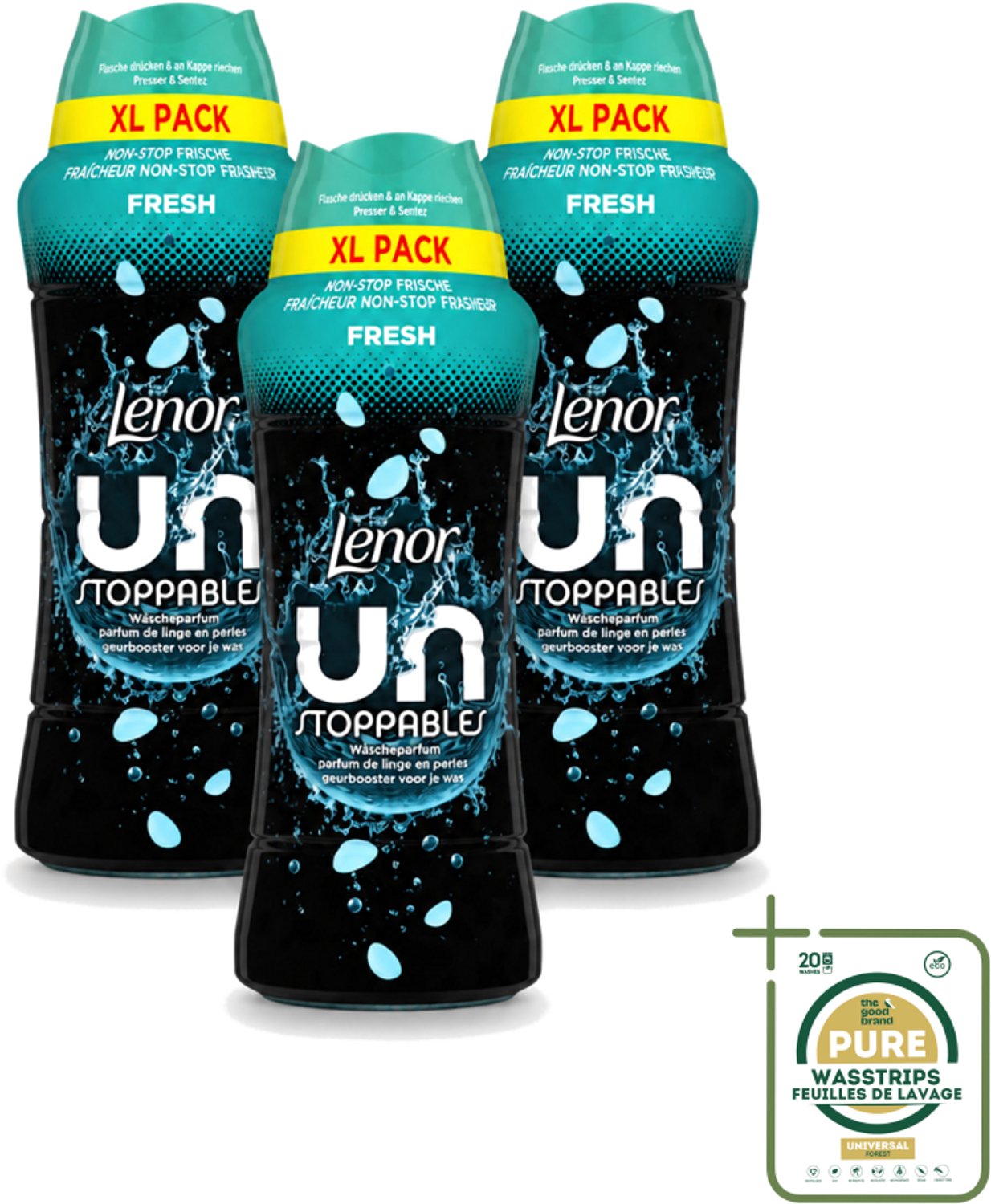 3 x Lenor Unstoppables - Geurbooster - Fris - Non-Stop Frisheid - Grootverpakking - Wasstrips - Geurbooster - Wasgeur - Frisheid - Textielverfrisser - Wasroutine
