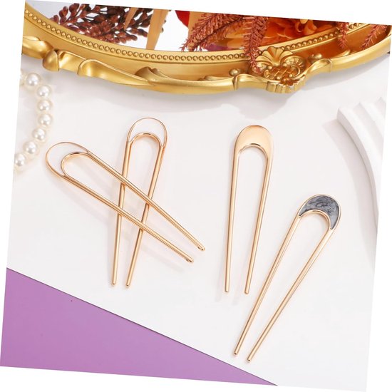 4 Stuks Delige Franse U-vormige Haarpinnen voor Dames Metalen Bun Clips met Stevige Grip Lichte Comfortabele Haaraccessoires in Wit Zwart voor Dagelijks Gebruik Feestelijke Kapsels — afbeelding 4