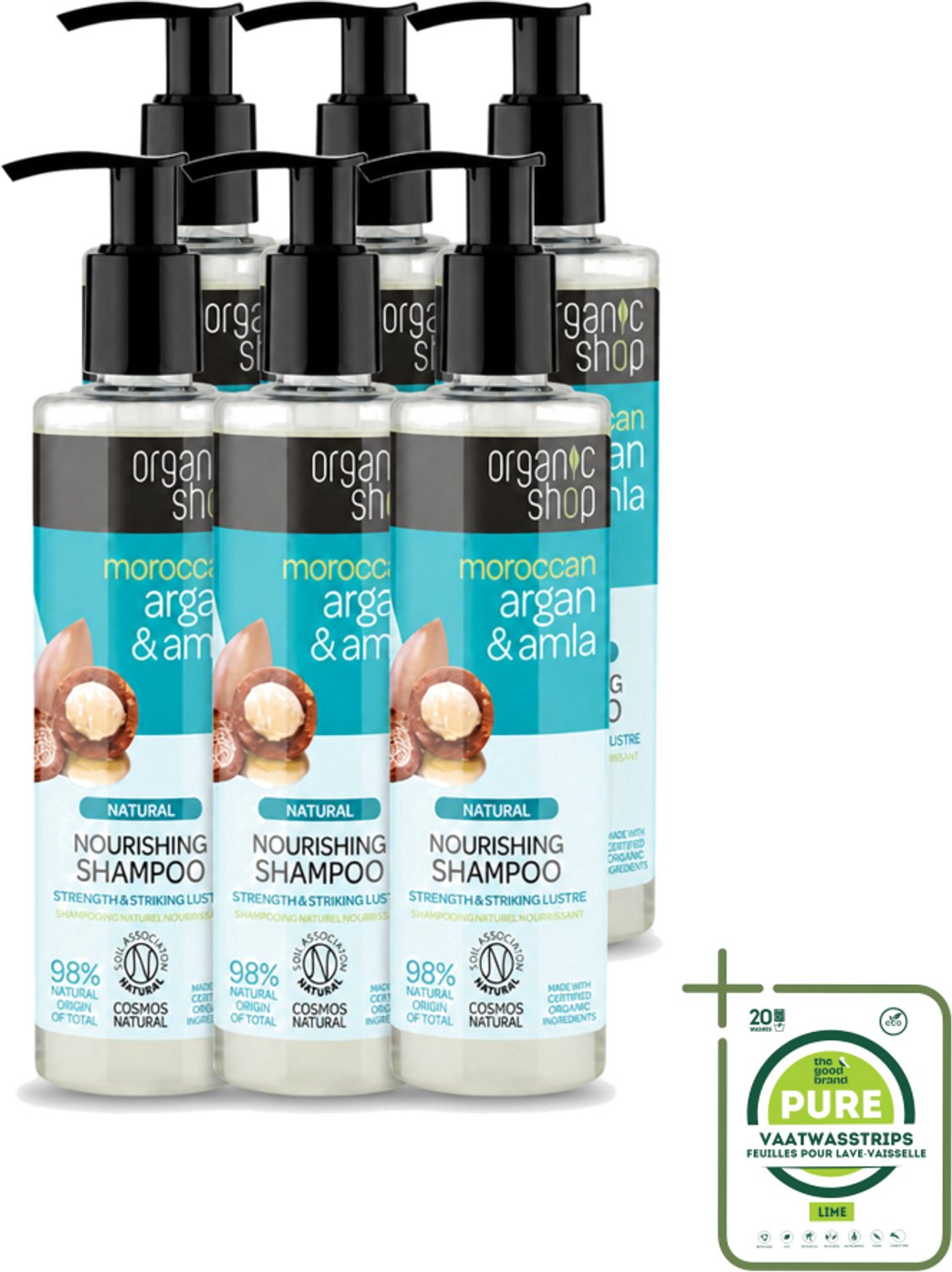 6 x Organic Shop - Natural Nourishing Shampoo - Argan Hair & Amla - Herstellend en Voedend - 280 ml - Grootverpakking - Argan Haar Shampoo - Amla Haar Shampoo - Natuurlijke Haar Shampoo - Herstellend Haar Shampoo - Voedend Haar Shampoo